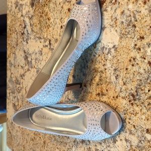 Silver shoe with rhinestones